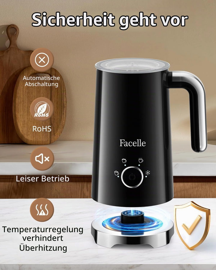 Facelle Milchaufschäumer Elektrisch, Automatische Milchschäumer Warm- und Kaltschaumbereiter für Lat