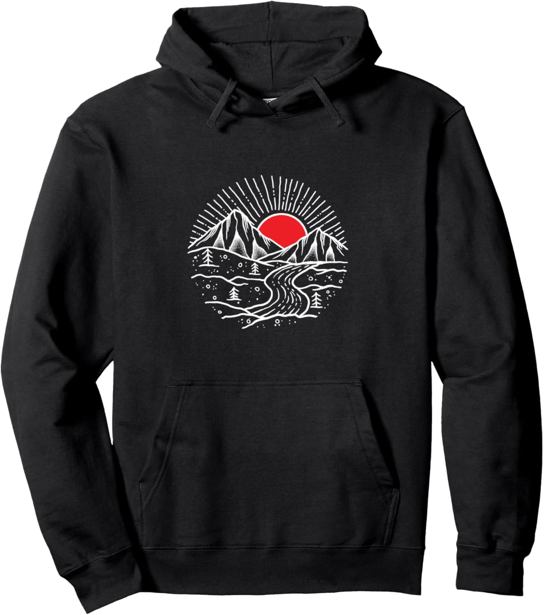 Rote Sonne über Bergen Pullover Hoodie