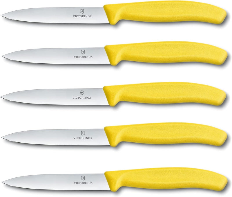 Victorinox 5-tlg Gemüsemesser Set Swiss Classic Gelb – 10 cm ohne Wellenschliff – Tomatenmesser