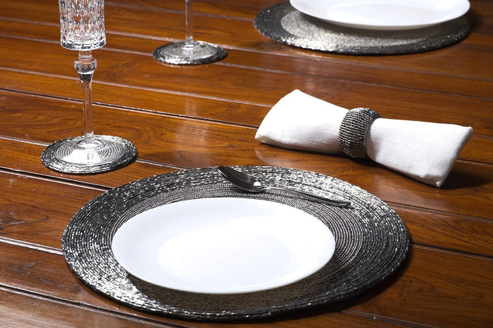 Penguin Home Set mit 18 Glasperlen-Platzdeckchen, Untersetzern und Serviettenringen – Antik-Silber-F