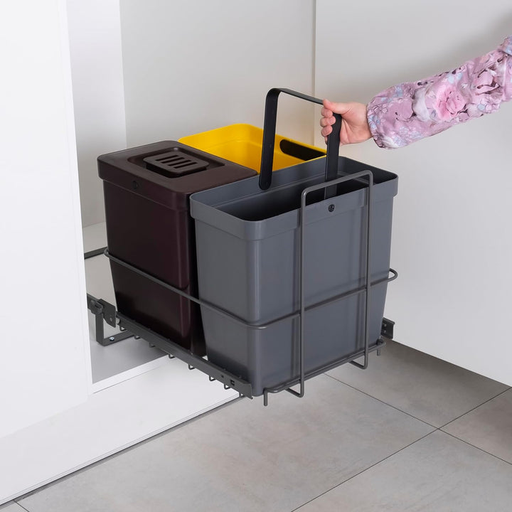 LM 64/3a Einbau Mülleimer ausziehbar mit 3 Abfalleimer (1x11L, 2x8L) in Farben anthrazitgrau, gelb,