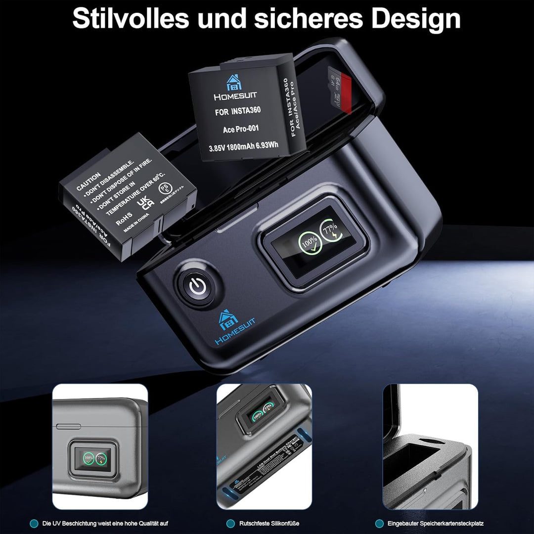 Homesuit Insta 360 Ace Pro 2 Akku 1800mAh &amp; Dual LCD Tragbares Schnellladegerät Kit Kompatibel mit I