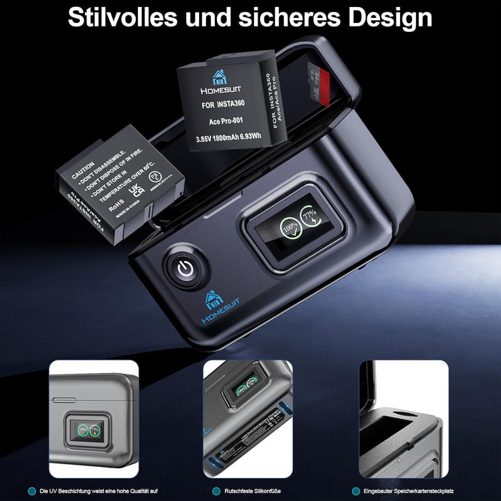 Homesuit Insta 360 Ace Pro 2 Akku 1800mAh &amp; Dual LCD Tragbares Schnellladegerät Kit Kompatibel mit I