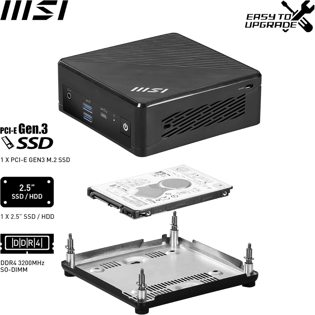MSI Cubi N ADL-006DE Mini-PC, Intel Prozessor N200, 4GB DDR4, 128GB M.2 SSD, 1x USB 3.2 Gen 2 Type C