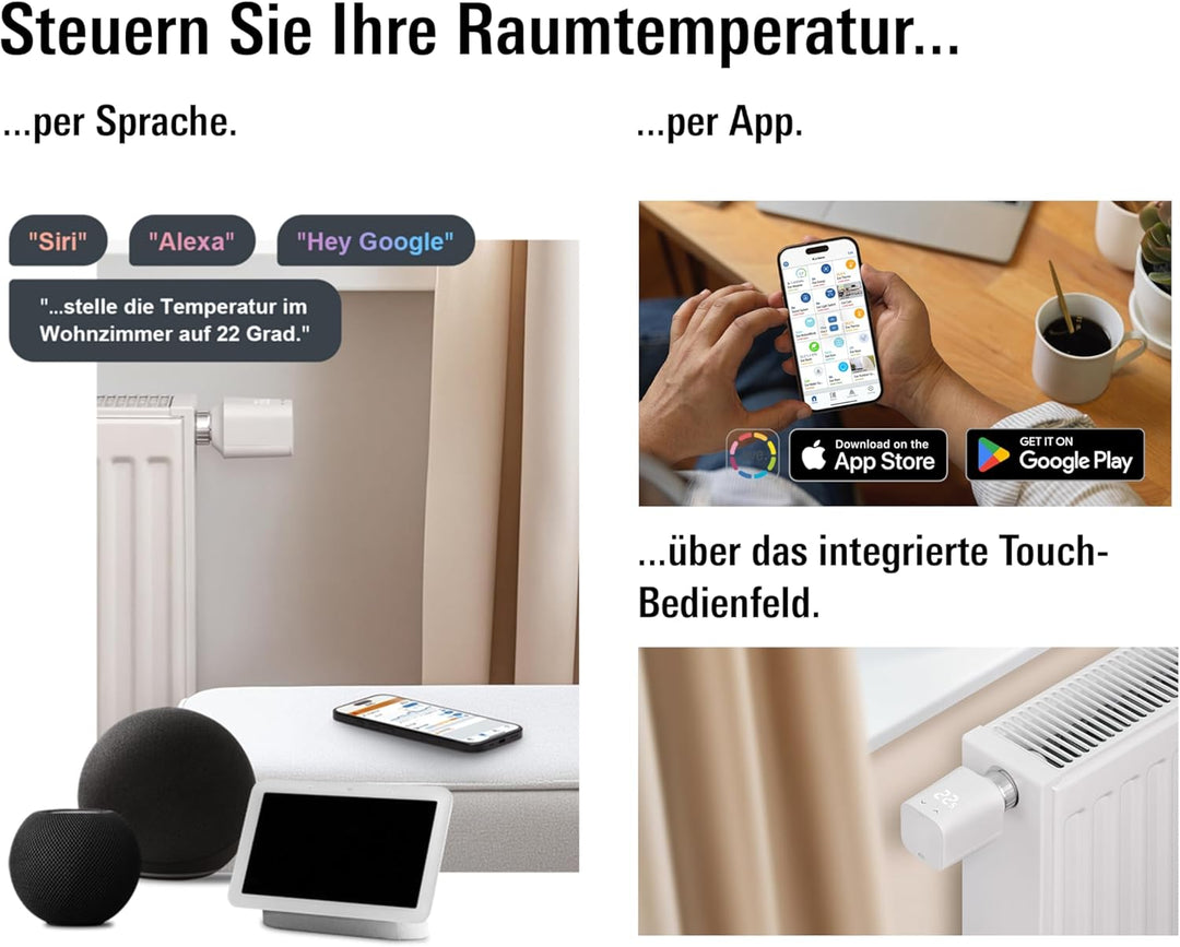 Eve Thermo (Matter, 5. Gen.): Smartes Heizkörperthermostat, Heizkosten sparen, funktioniert mit Alex