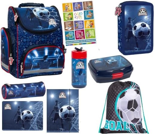 Goldkids - Schulranzen für Jungen - Schul-Rucksack für Kinder mit Federmäppchen - Schuhbeutel und Ha
