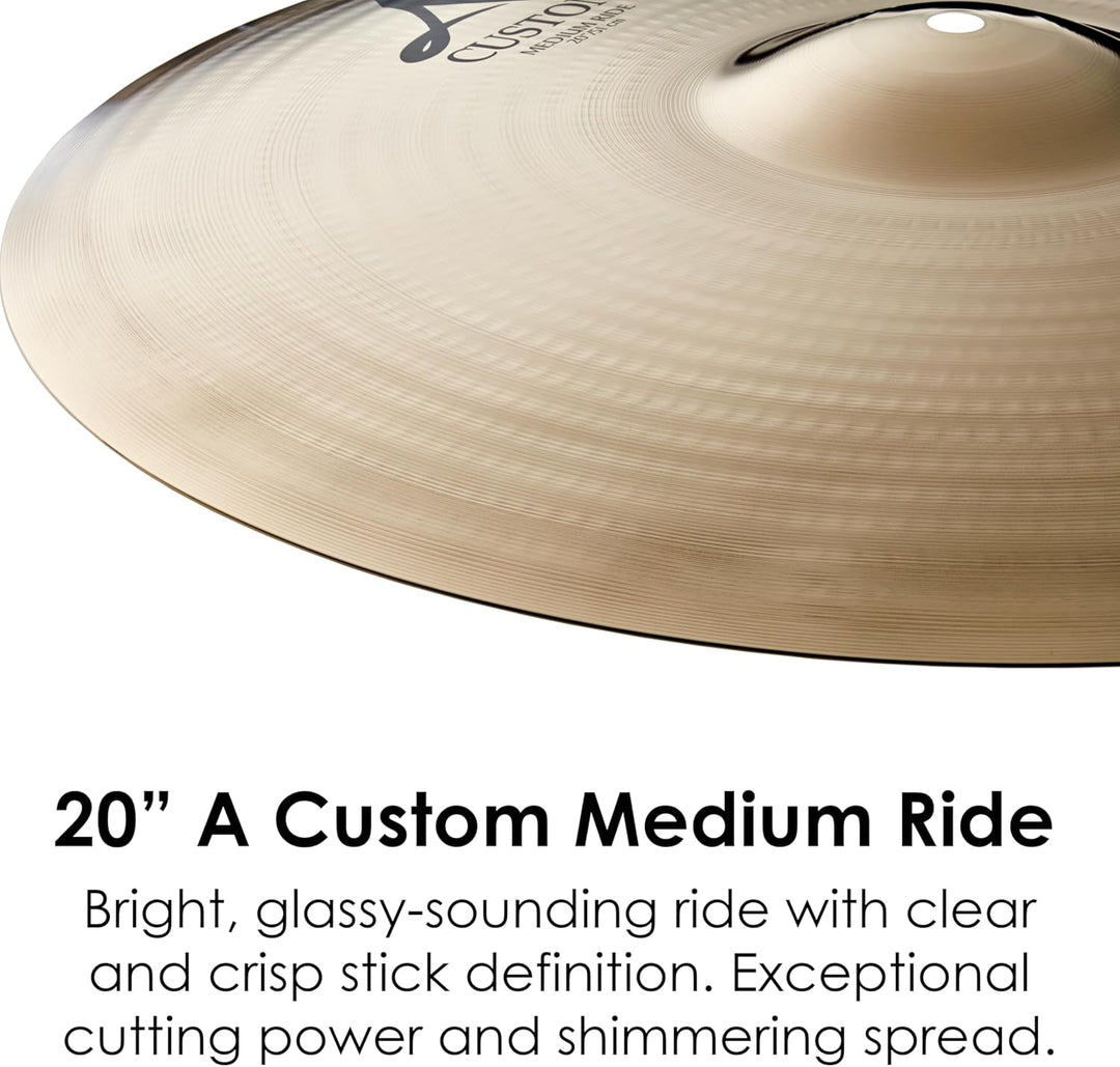 Zildjian A Custom Series - 20" Medium Ride Cymbal - Brilliant Finish 20 Zoll Medium Ride, 20 Zoll Me
