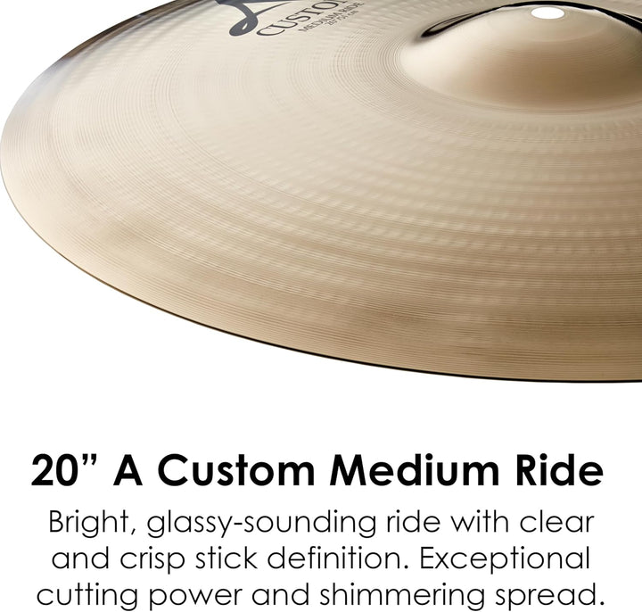 Zildjian A Custom Series - 20" Medium Ride Cymbal - Brilliant Finish 20 Zoll Medium Ride, 20 Zoll Me