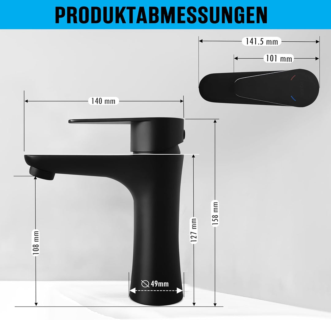 LEODERA Wasserhahn Bad Schwarz, Waschtischarmatur Edelstahl, Einhebelmischer Badezimmer, Waschbecken