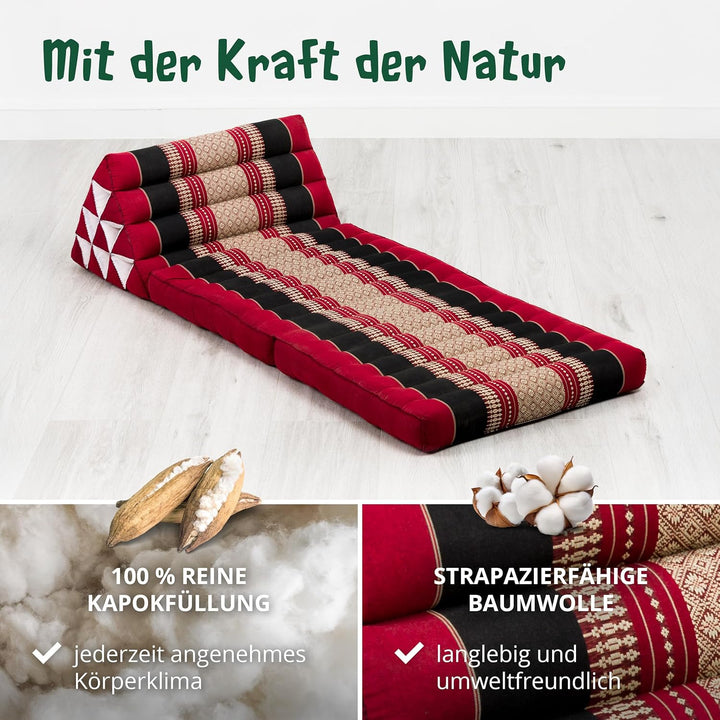 livasia Thaikissen mit 2 Auflagen, Dreieckskissen mit Sitzkissen, Keilkissen mit Kapok, Rückenkissen