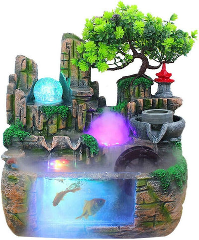 Zimmerbrunnen Feng Shui Brunnen Springbrunnen Steingarten Aquarium mit LED Kristallkugel und Zerstäu