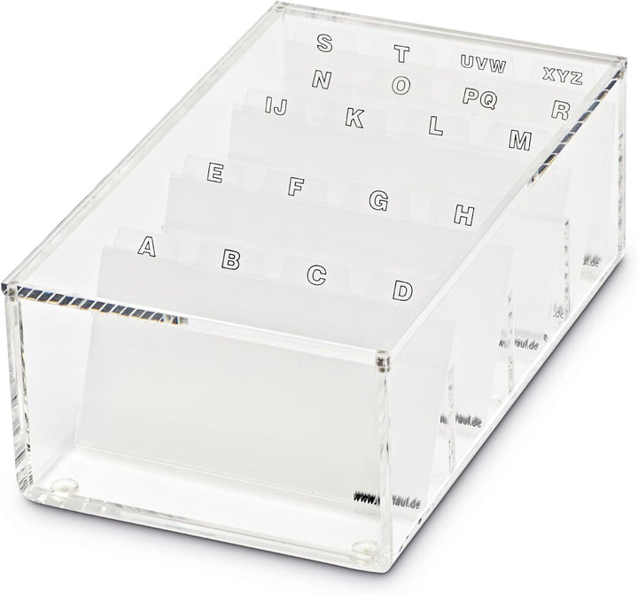 Maul Visitenkartenbox aus Acryl | Schreibtisch Organizer inkl. Deckel zur Aufbewahrung von Kunden- u