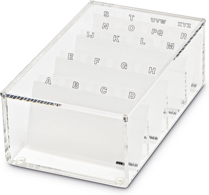 Maul Visitenkartenbox aus Acryl | Schreibtisch Organizer inkl. Deckel zur Aufbewahrung von Kunden- u