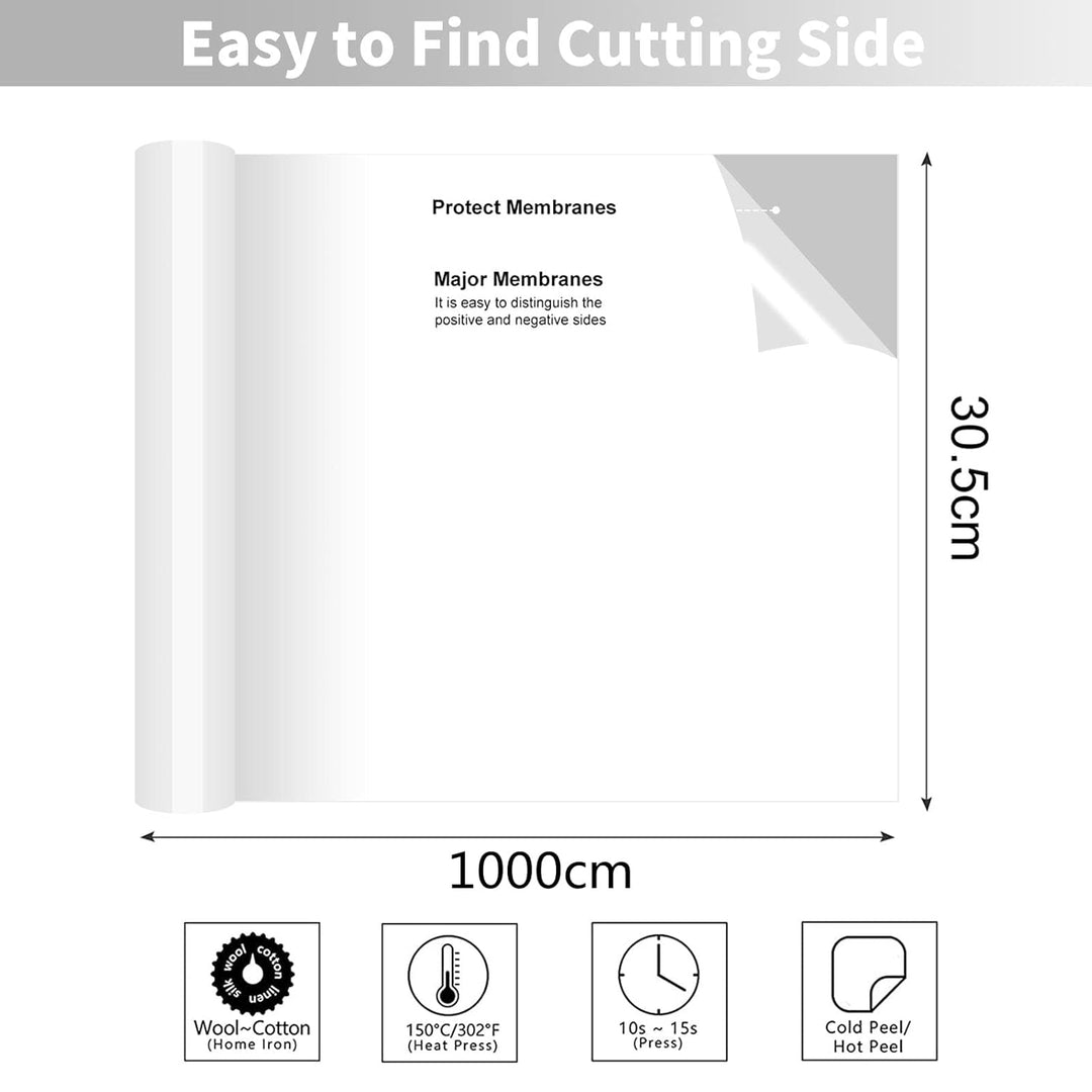 Bocguy Plotterfolie Textil Weiss, 30.5CM x 10M Heat Transfer Vinyl Flexfolie Rollen mit Plotter Werk