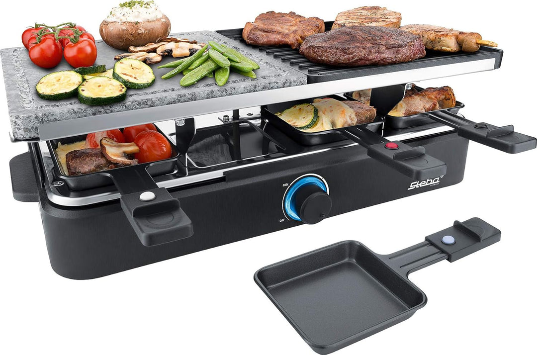 Steba 63-18-00 Multi-Raclette RC 18 | Hochwertige Natursteingrillplatte | Wendbare Grillplatte | 8 a