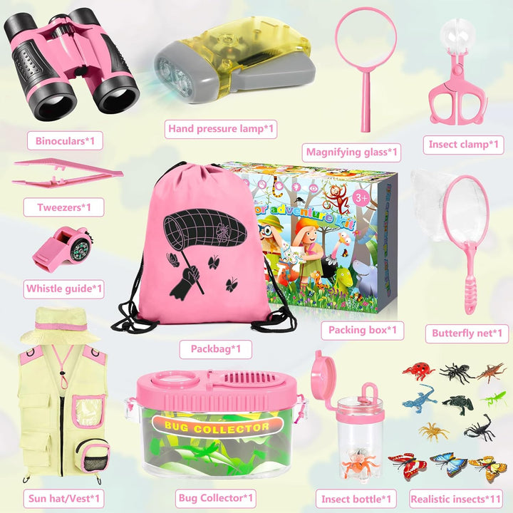 23 Pcs Forscherset für Kinder, Entdecker Set mit Fernglas für Kinder, Becherlupe, Insektenfänger, Sc
