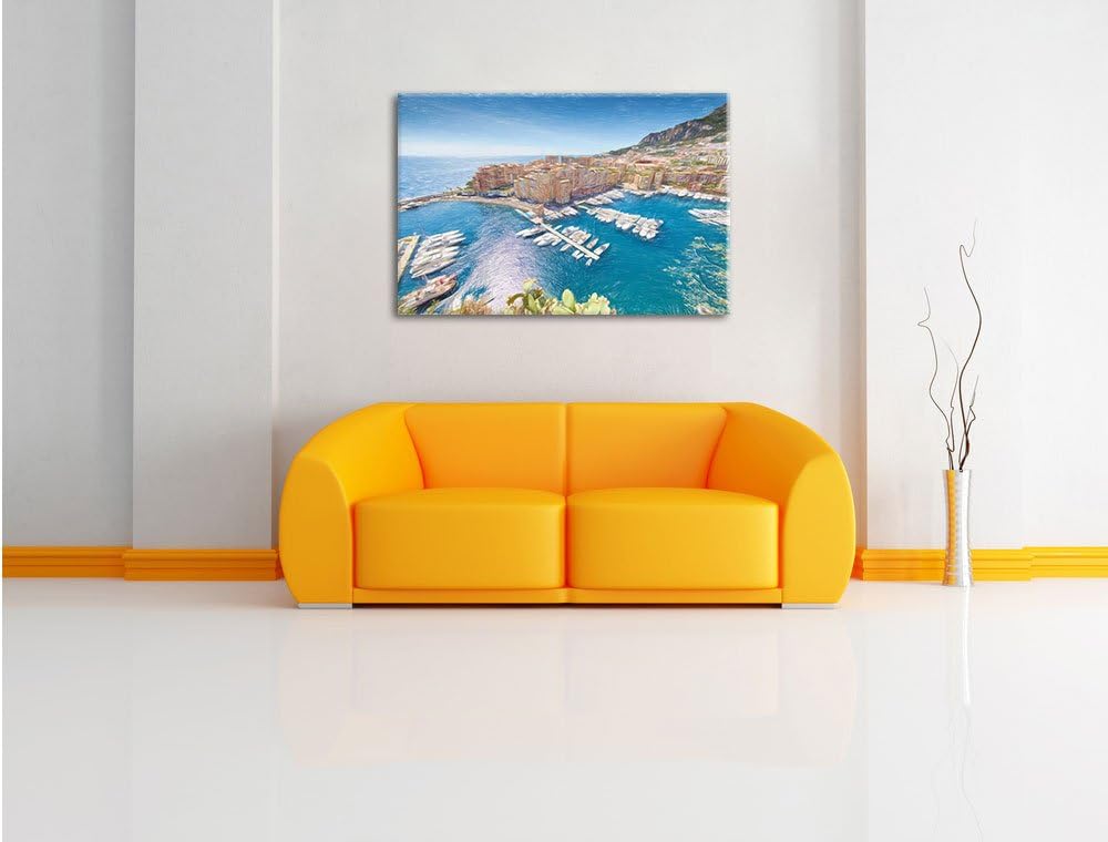 Pixxprint Küste von Monaco als Leinwandbild/Grösse: 100x70 / Wandbild/Kunstdruck/fertig bespannt, 10