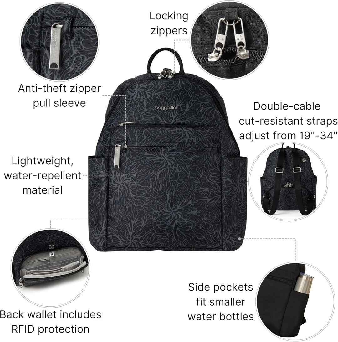 Baggallini Damen Securtex Anti-Diebstahl-Urlaubsrucksack Einheitsgrösse Midnight Blossom, Einheitsgr