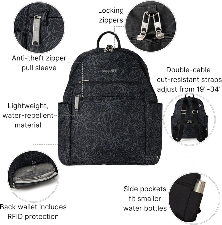 Baggallini Damen Securtex Anti-Diebstahl-Urlaubsrucksack Einheitsgrösse Midnight Blossom, Einheitsgr