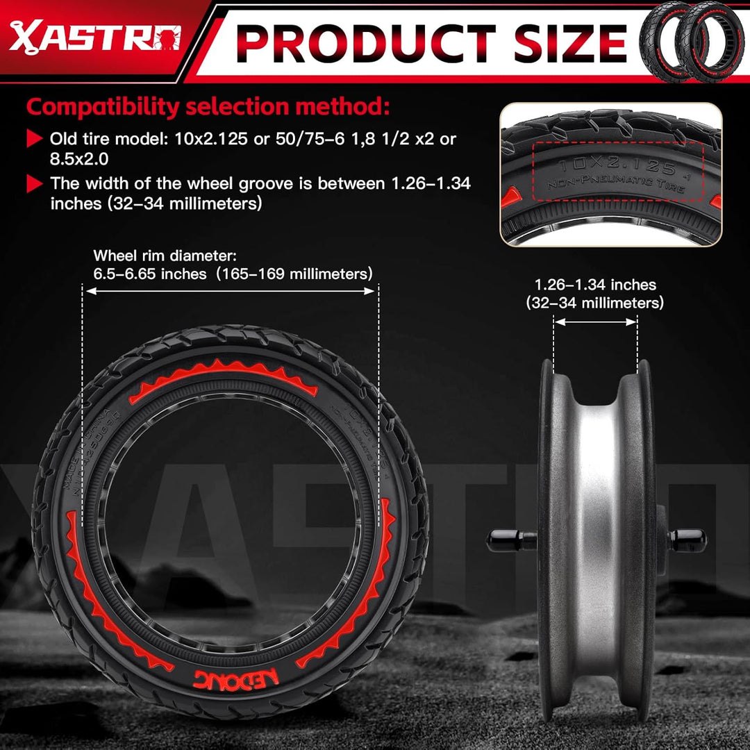 Xastro 2PCS 10X2.125 Reifen für Elektroroller 10x2.125 schlauchloser Reifen für Scooter 50/75-6.1 Sc