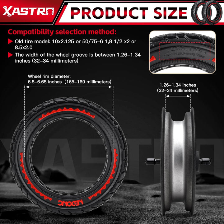 Xastro 2PCS 10X2.125 Reifen für Elektroroller 10x2.125 schlauchloser Reifen für Scooter 50/75-6.1 Sc