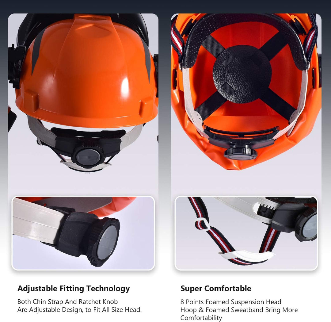 SAFEYEAR Pro Forst-Kettensägen-Schutzhelm mit verstellbaren 27SNR-Ohrenschützern und Mesh-Visier. EN