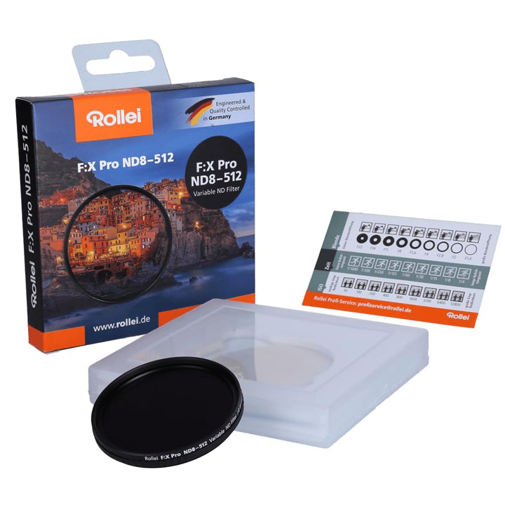 Rollei Variabler F:X Pro ND8 bis ND512 Rundfilter, aus Gorilla ® Glas mit 3-9 Blendenstufen Verdunke