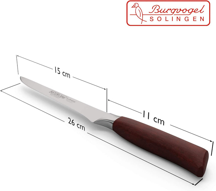 Burgvogel Solingen Natura Line, Ausbeinmesser Holzgriff, rot satiniert, geschmiedet, 15 cm, rostfrei
