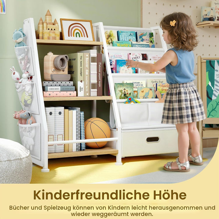 GoTiling Kinder Bücherregal Kinderzimmer Spielzeugregal: Bücherregal mit 1 Aufbewahrungsboxen und 3