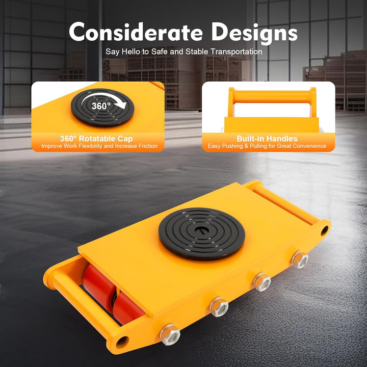 12 Tonnen Maschinenbeweger Dolly Skate Maschinenroller Ladewagen mit 8 PU-Rädern (Gelb)