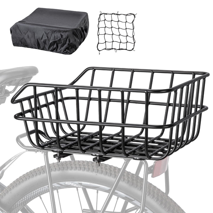 Fahrradkorb gross Hinten für Gepäckträger,Fahrradkorb mit Netz und Abdeckung,Schwarz