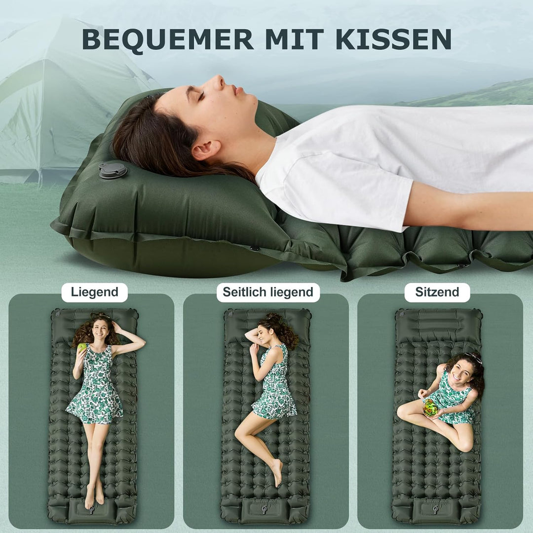 Isomatte Ultraleicht,Luftmatratze Camping,Aufblasbar Matratze mit Fuss pumpe,Tragbar Air Mattress bi