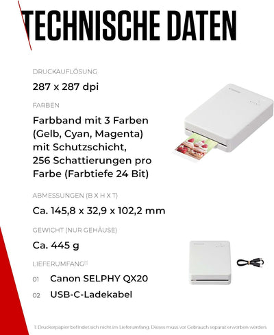 Canon SELPHY QX20 mobiler Fotodrucker – per WLAN direkt vom Smartphone drucken. Thermosublimationsdr