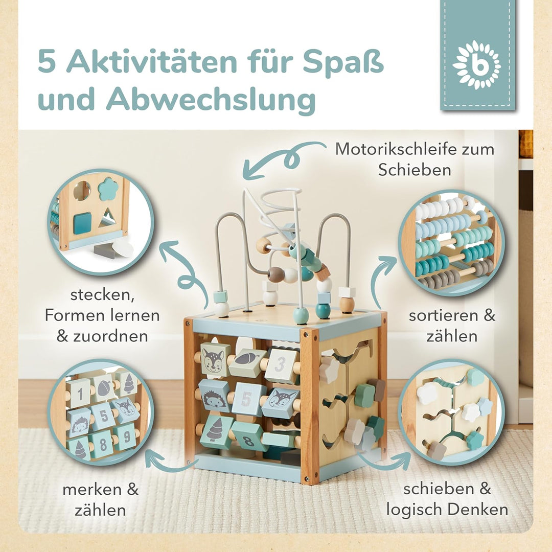 Bieco Motorikwürfel Scandi-Chic nachhaltiges Holz FSC® | Motorikspielzeug ab 1 Jahr | Activity Cente