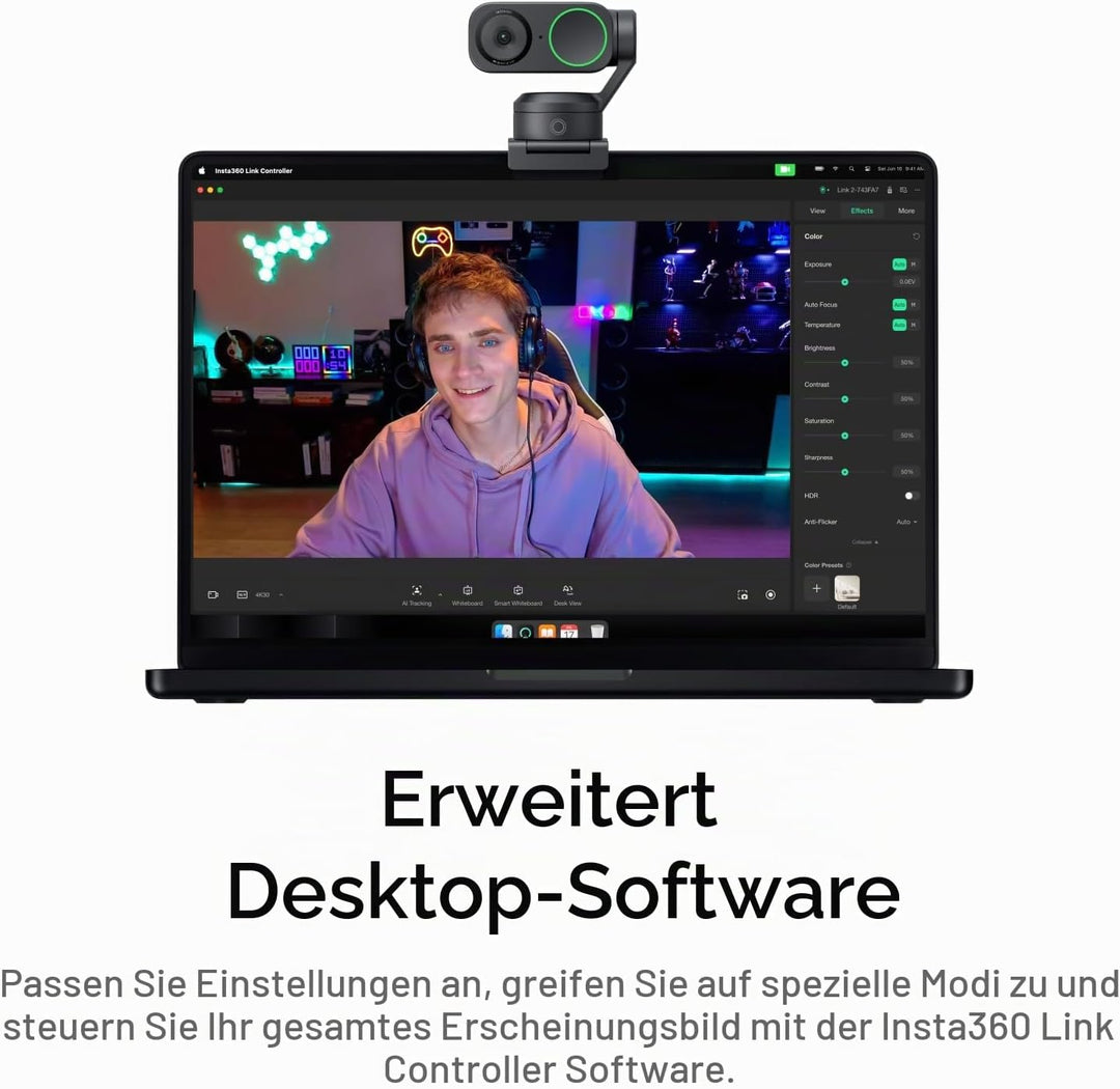 Insta360 Link 2 Standard Bundle - 4K Webcam für PC/Mac, 1/2" Sensor, KI-Tracking, HDR, Mikrofon mit