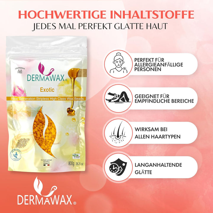 800 Gramm Dermawax Exotic Hypoallergen Waxing Perlen zur Haarentfernung Augenbrauen Gesicht Intim Bi
