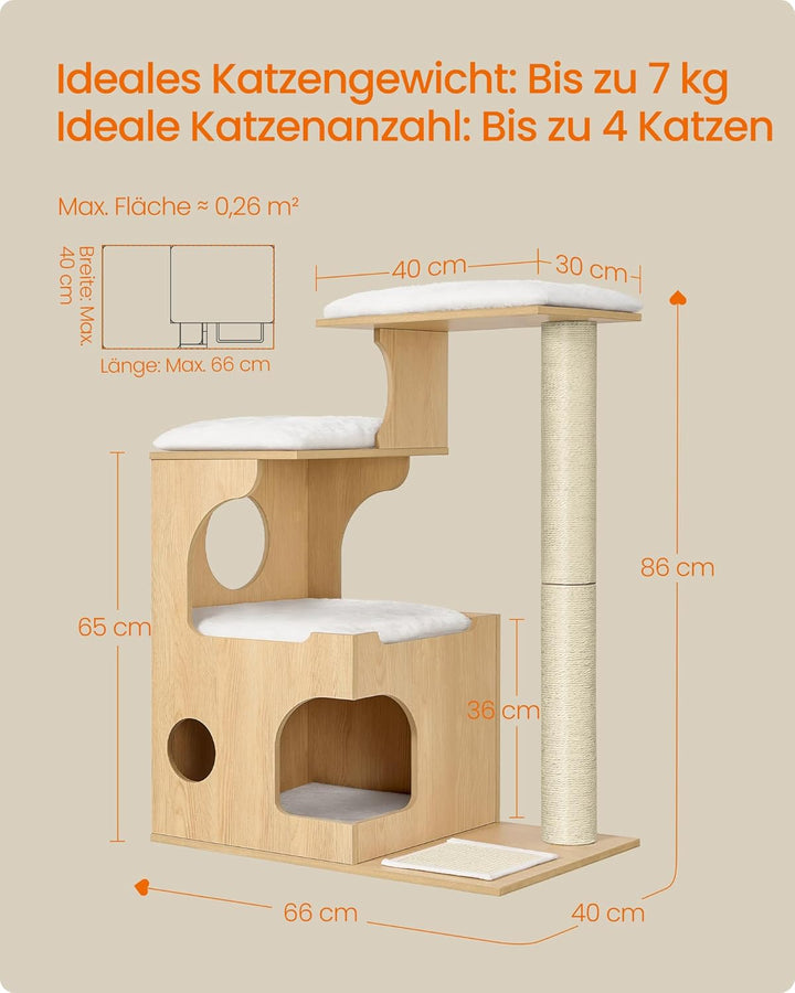 Feandrea Kratzbaum, 86 cm hoher Katzenbaum, Spanplatten-Katzenkratzbaum, mit Höhle, Liegeflächen, Sä