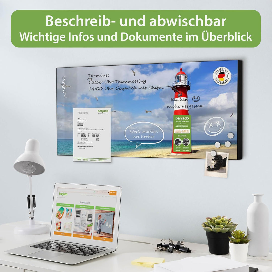 banjado Magnettafel schwarz 78 x 37cm / Magnetwand Metall/Magnetpinnwand als Memoboard/Pinnwand Magn