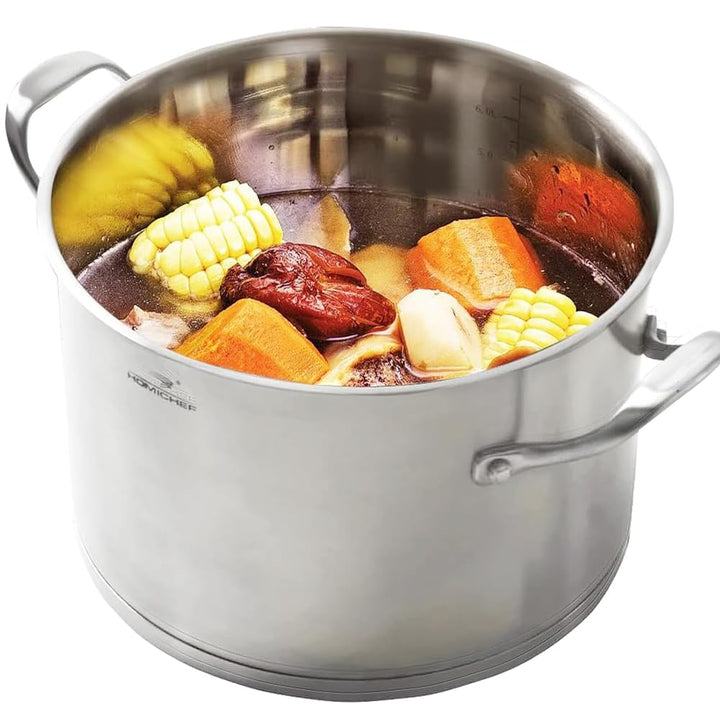 HOMICHEF Schwerer ökologischer Suppentopf aus nickelfreiem Edelstahl mit Deckel (24 cm, 7,5 Liter) –
