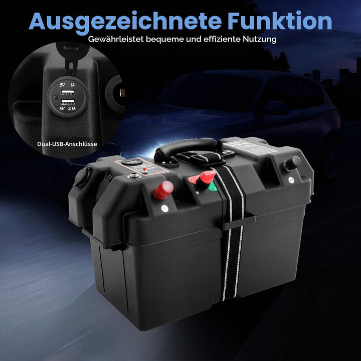 Akku Batteriebox mit Doppel-USB-Anschluss, Batteriekasten Batteriebox Boot mit LED-Anzeige, Batterie