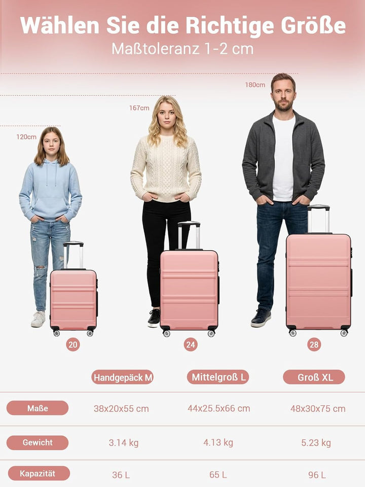 KONO mittelgrosser Koffer Hartschale ABS+PC, Reisekoffer Trolley mit TSA Schloss, Leichter Koffer mi