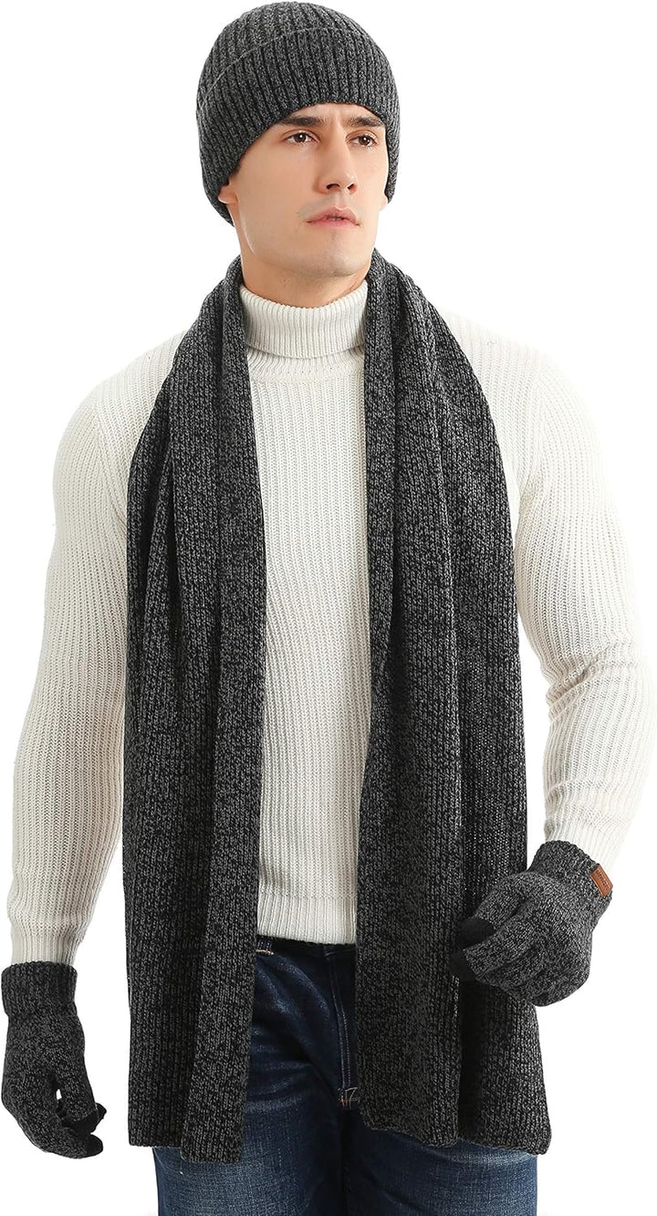 Kuukaas 3 in 1 Mütze Schal und Touchscreen Handschuh für Herren & Damen Wintermütze mit Innenfutter
