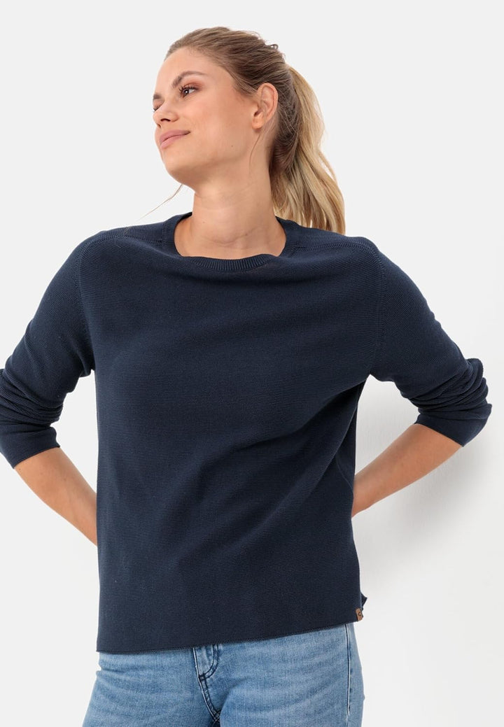 camel active Damen Strickpullover aus Reiner Baumwolle XS Blau, XS Blau