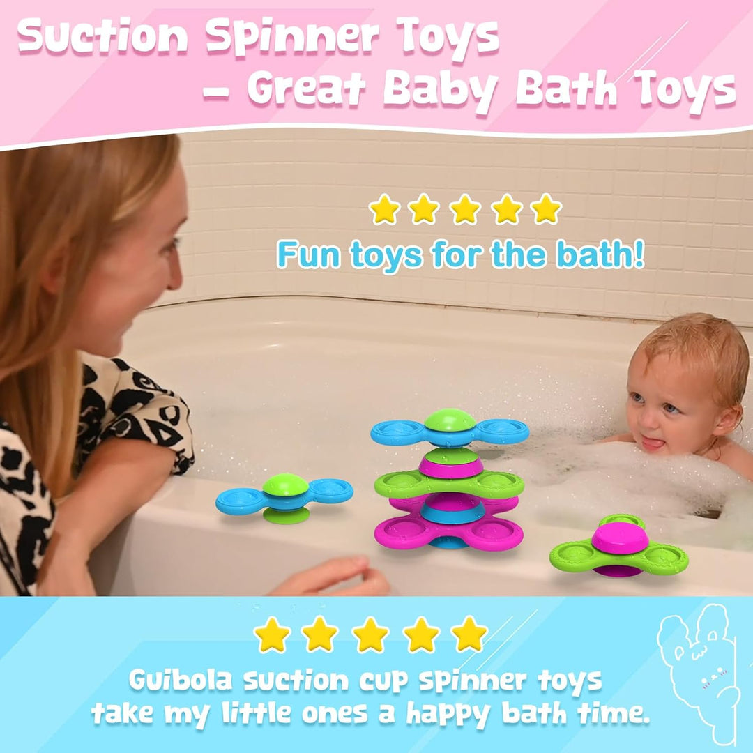 Saugnapf Spielzeug Kinder 3 Stück Fidget Spinner Baby Tierdruckmuster 10 Monate+ Baby Spielzeug Sili