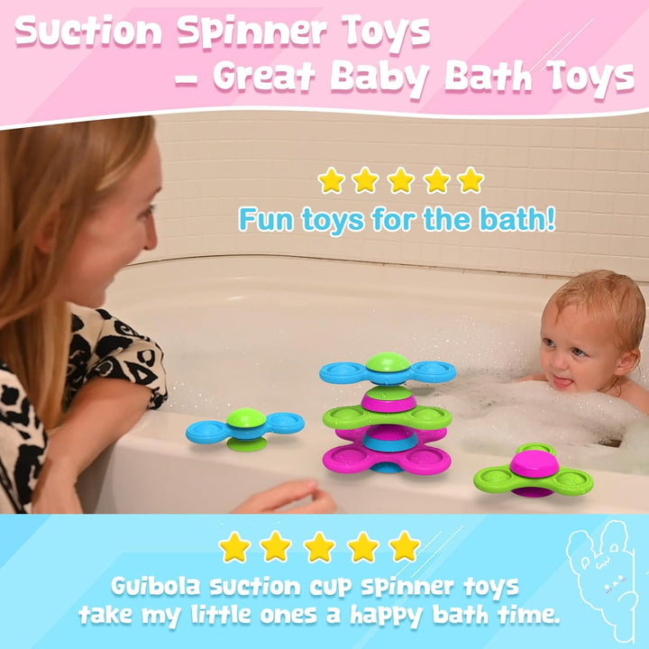 Saugnapf Spielzeug Kinder 3 Stück Fidget Spinner Baby Tierdruckmuster 10 Monate+ Baby Spielzeug Sili