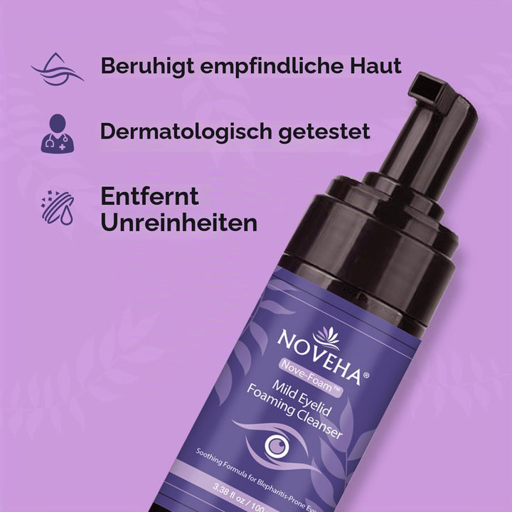 NOVEHA - Schäumender Augenlidreiniger mit Teebaumöl und Lavendel | Hypoallergene Feuchtigkeitsseife