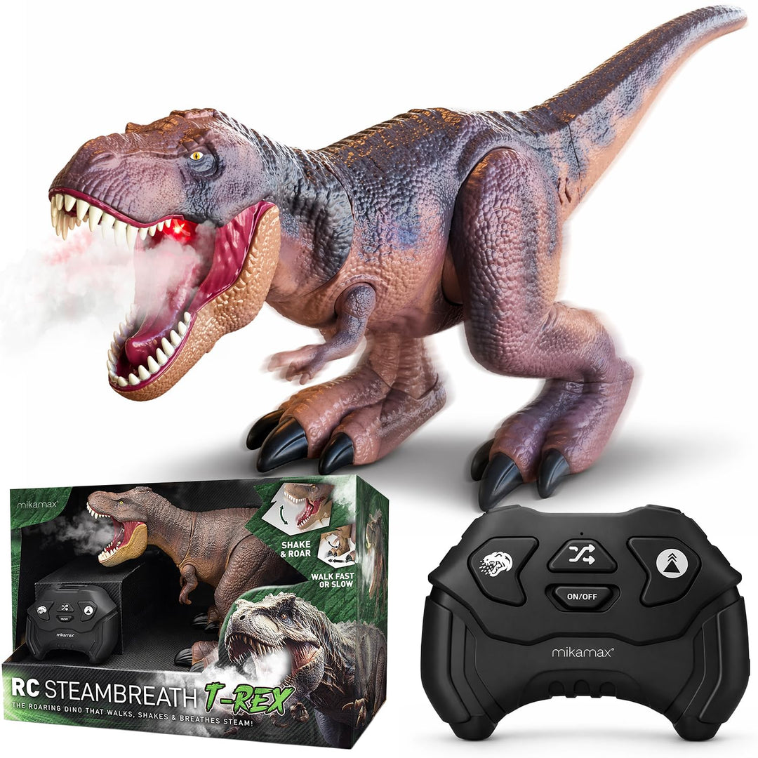 mikamax RC T-Rex Dinosaurier - Dampfatmung Effekt - Ferngesteuerter Laufender Dino - Licht & Sound -
