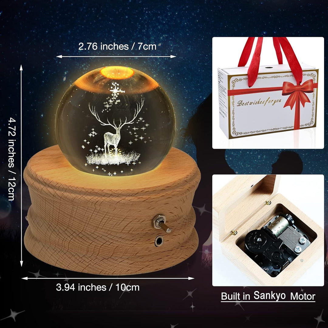 【Valentinstagsgeschenk】 Kibuhain 3D Kristallkugel Spieluhr mit Projektion LED Licht und drehbarer Ho
