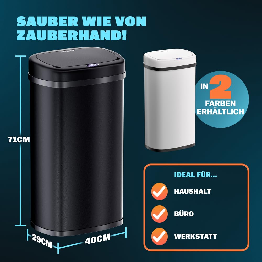 Monzana® Sensor Mülleimer Küche 58 L Automatik mit Bewegungssensor Soft-Close-Deckel Wasserdicht USB