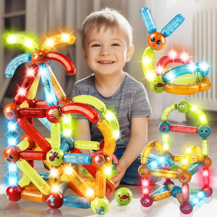 Jvchengxi Magnetische Bausteine Magnet Spielzeug Set, MINT Montessori Konstruktion Pädagogisches 3D